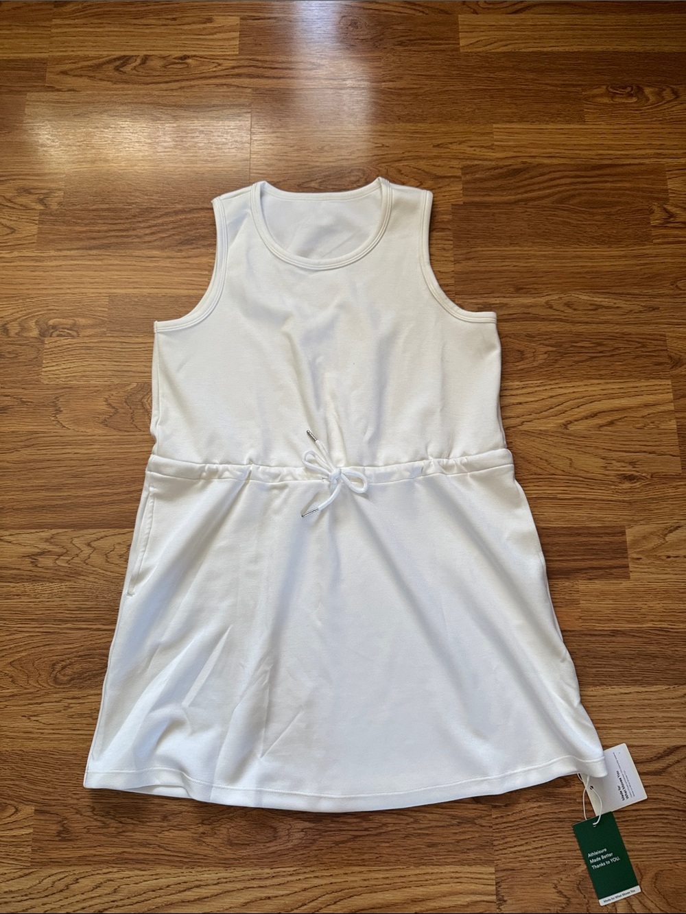 HALARA White Sleeveless Drawstring Waist Tank Dress